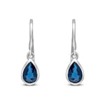 9ct White Gold Pear Shaped Natural Sapphire Rubover Wire Hook Drop Earrings — 6x4mm