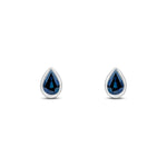 9ct White Gold Pear Shaped Natural Sapphire Rubover Stud Earrings — 6x4mm