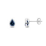 9ct White Gold Pear Shaped Natural Sapphire Rubover Stud Earrings — 6x4mm
