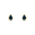 9ct Yellow Gold Pear Shaped Natural Sapphire Rubover Stud Earrings — 6x4mm