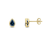 9ct Yellow Gold Pear Shaped Natural Sapphire Rubover Stud Earrings — 6x4mm