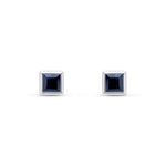 9ct White Gold Square Natural Sapphire Rubover Stud Earrings — 4mm