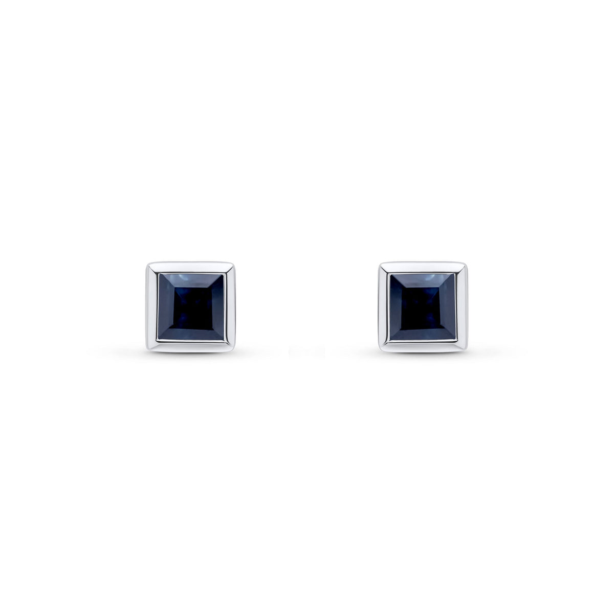 9ct White Gold Square Natural Sapphire Rubover Stud Earrings — 4mm
