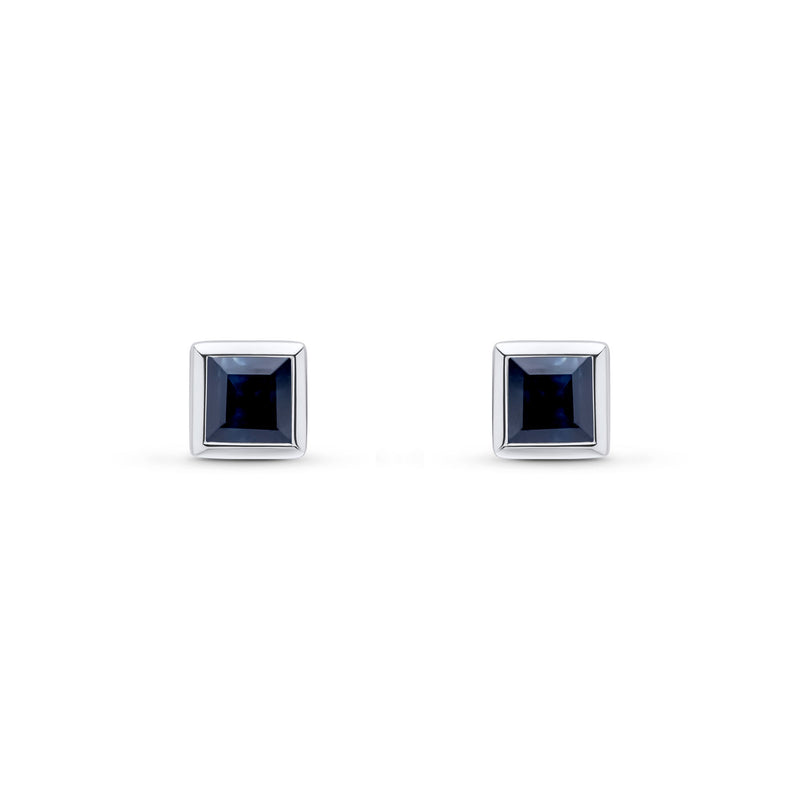 9ct White Gold Square Natural Sapphire Rubover Stud Earrings — 4mm
