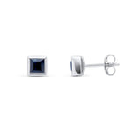 9ct White Gold Square Natural Sapphire Rubover Stud Earrings — 4mm