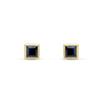 9ct Yellow Gold Square Natural Sapphire Rubover Stud Earrings — 4mm