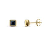 9ct Yellow Gold Square Natural Sapphire Rubover Stud Earrings — 4mm
