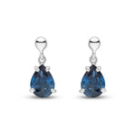 9ct White Gold Pear Shaped Natural Sapphire Claw Drop Earrings — 7x5mm