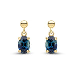 9ct Yellow Gold Oval Natural Sapphire Claw Drop Earrings with Bead Top — 6x4mm