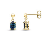 9ct Yellow Gold Oval Natural Sapphire Claw Drop Earrings with Bead Top — 6x4mm