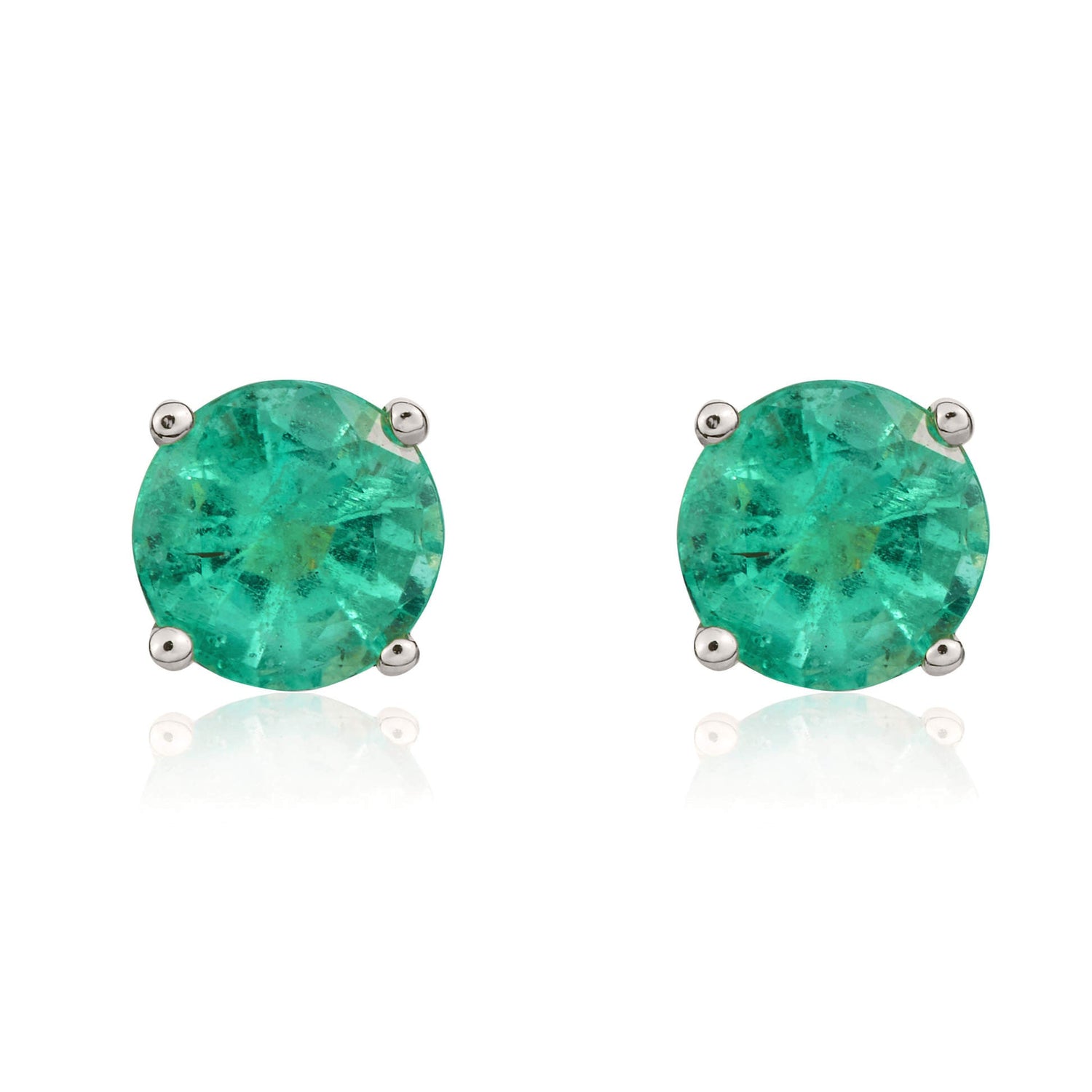 9ct White Gold Round Natural Emerald Claw Stud Earrings — 5mm
