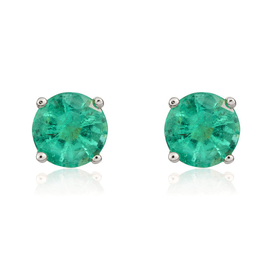 9ct White Gold Round Natural Emerald Claw Stud Earrings — 5mm