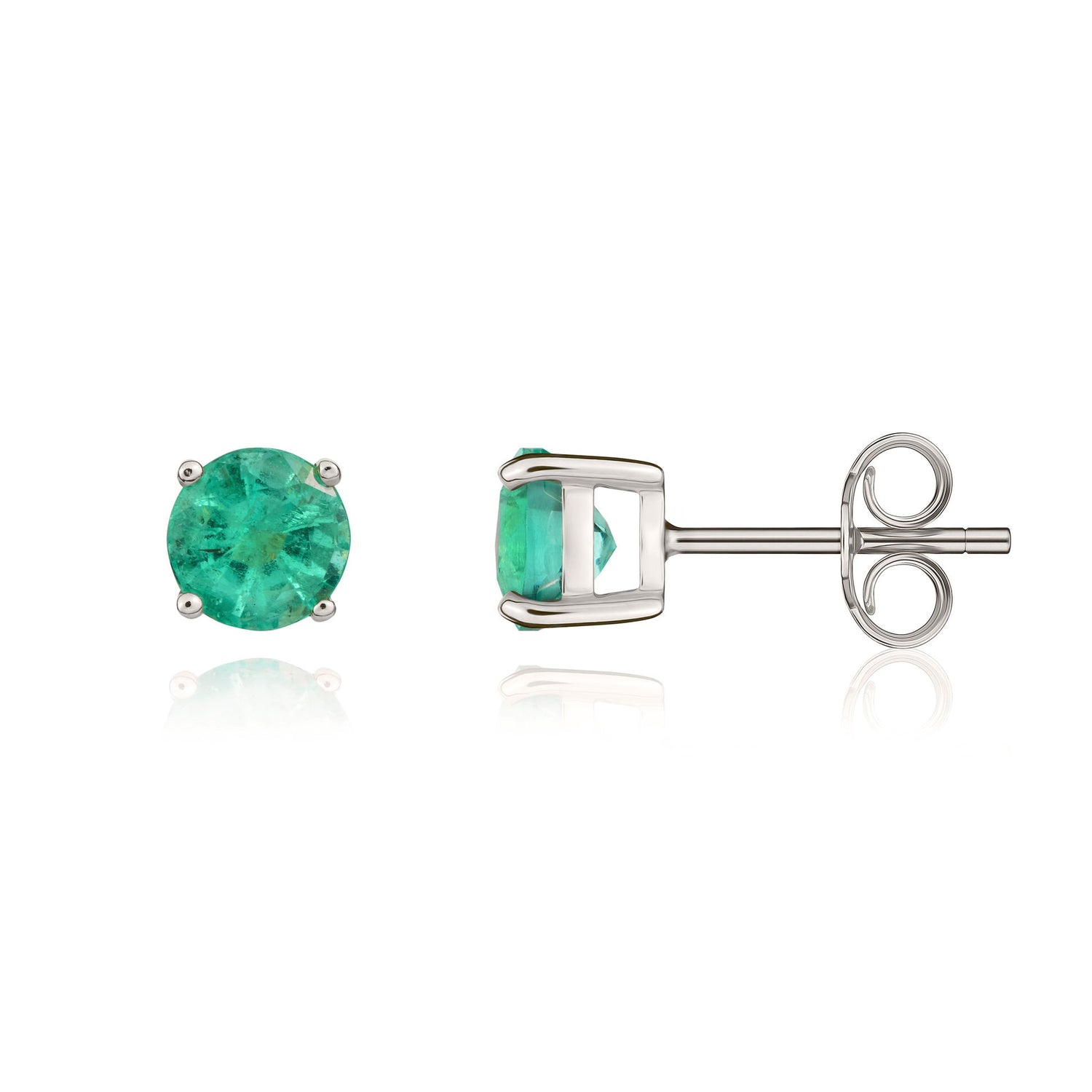 9ct White Gold Round Natural Emerald Claw Stud Earrings — 5mm