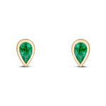 9ct Yellow Gold Pear Shaped Natural Emerald Rubover Stud Earrings — 5x3mm