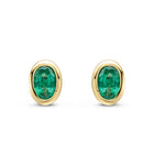 9ct Yellow Gold Oval Natural Emerald Rubover Stud Earrings — 4x3mm