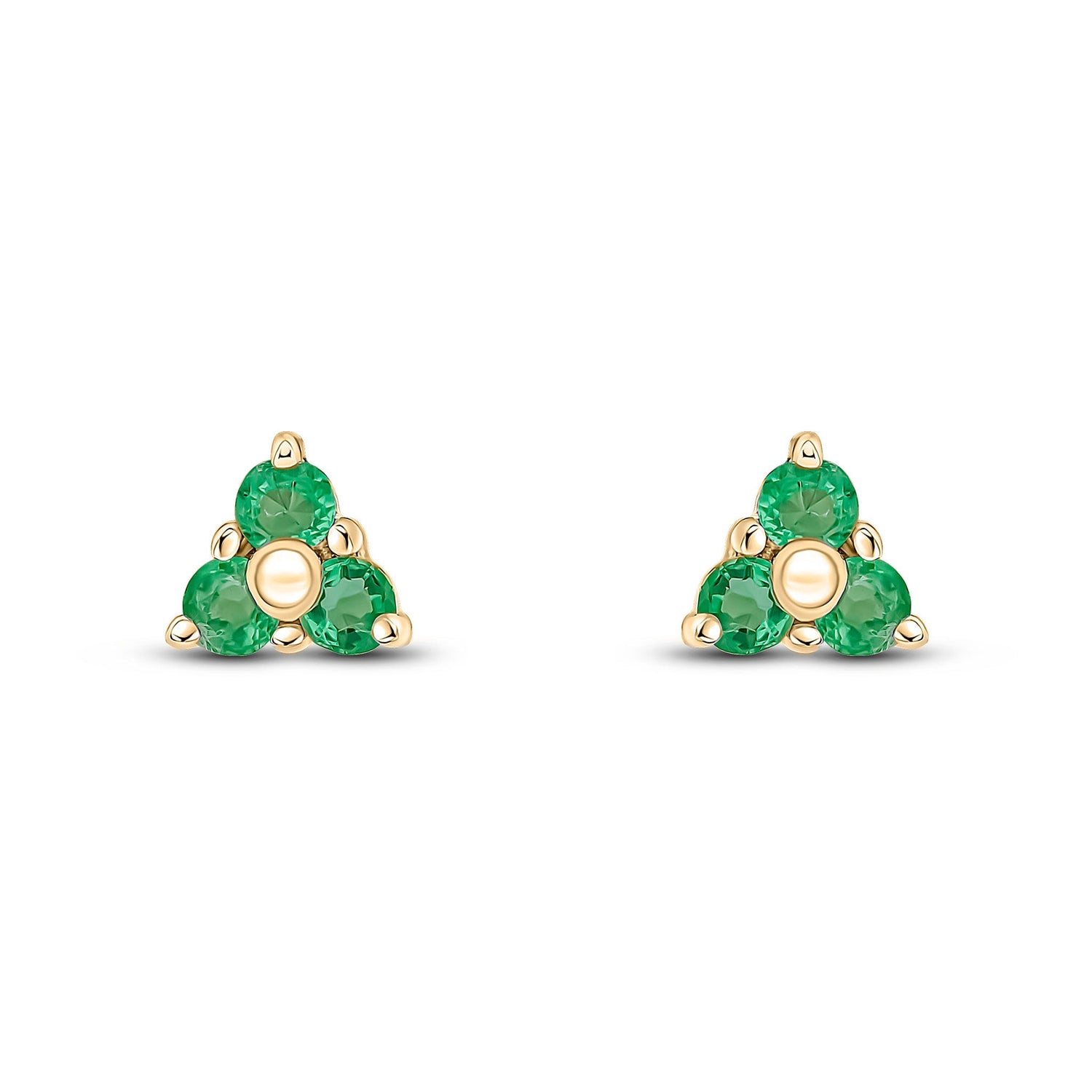 9ct Yellow Gold Round Natural Emerald Trefoil Stud Earrings