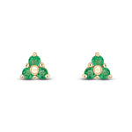 9ct Yellow Gold Round Natural Emerald Trefoil Claw Stud Earrings