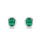 9ct White Gold Oval Natural Emerald Rubover Stud Earrings — 4x3mm