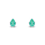 9ct White Gold Pear Shaped Natural Emerald Rubover Stud Earrings — 7x5mm