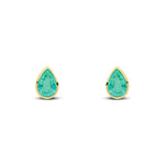 9ct Yellow Gold Pear Shaped Natural Emerald Rubover Stud Earrings — 7x5mm