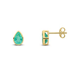 9ct Yellow Gold Pear Shaped Natural Emerald Rubover Stud Earrings — 7x5mm
