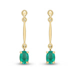 9ct Yellow Gold Oval Natural Emerald Claw Bar Drop Earrings — 6x4mm