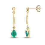 9ct Yellow Gold Oval Natural Emerald Claw Bar Drop Earrings — 6x4mm