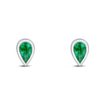 9ct White Gold Pear Shaped Natural Emerald Rubover Stud Earrings— 5x3mm
