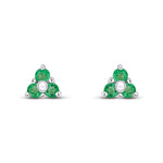 9ct White Gold Round Natural Emerald Trefoil Claw Stud Earrings