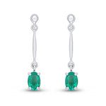 9ct White Gold Oval Natural Emerald Claw Bar Drop Earrings — 6x4mm