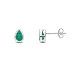 9ct White Gold Pear Shaped Natural Emerald Rubover Stud Earrings — 6x4mm