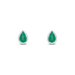 9ct White Gold Pear Shaped Natural Emerald Rubover Stud Earrings — 6x4mm