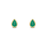 9ct Yellow Gold Pear Shaped Natural Emerald Rubover Stud Earrings — 6x4mm
