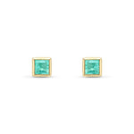 9ct Yellow Gold Square Natural Emerald Rubover Stud Earrings — 4mm