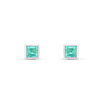 9ct White Gold Square Natural Emerald Rubover Stud Earrings — 4mm