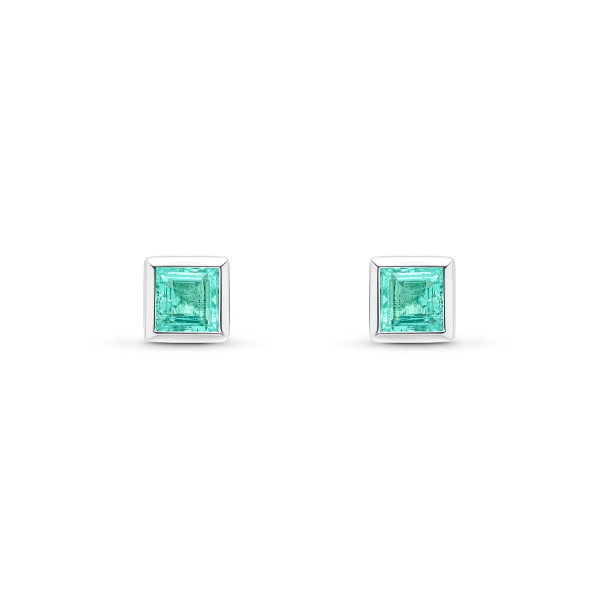 9ct White Gold Square Natural Emerald Rubover Stud Earrings — 4mm