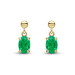 9ct Yellow Gold Oval Natural Emerald Claw Drop Earrings with Bead Top — 6x4mm