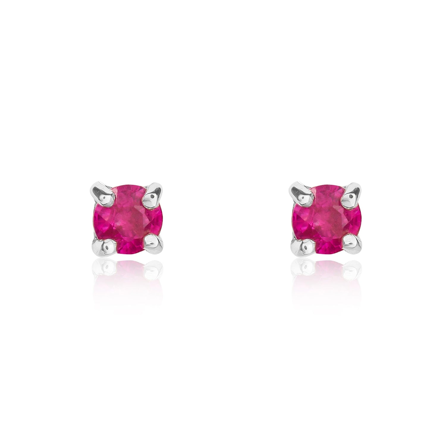 9ct White Gold Round Natural Ruby Claw Stud Earrings — 3mm