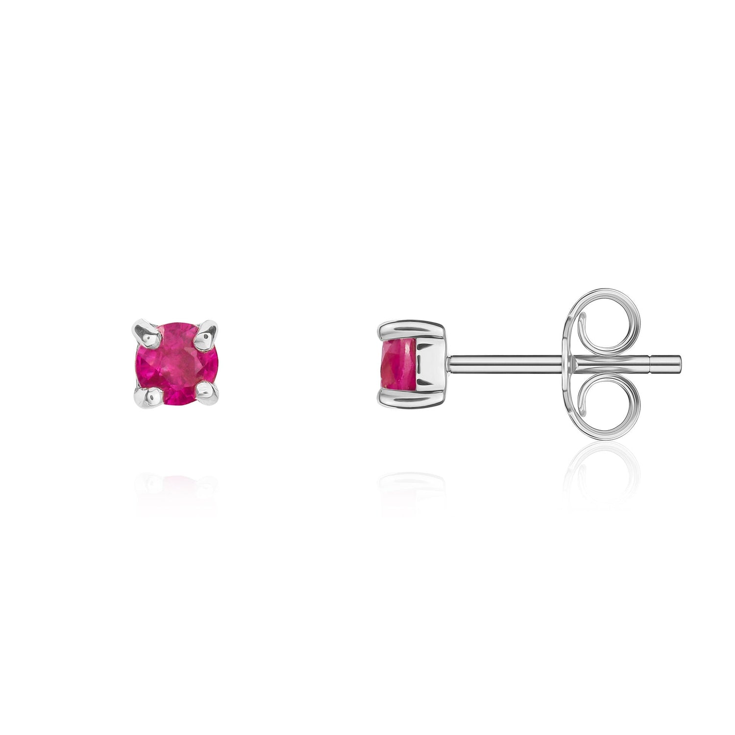9ct White Gold Round Natural Ruby Claw Stud Earrings — 3mm