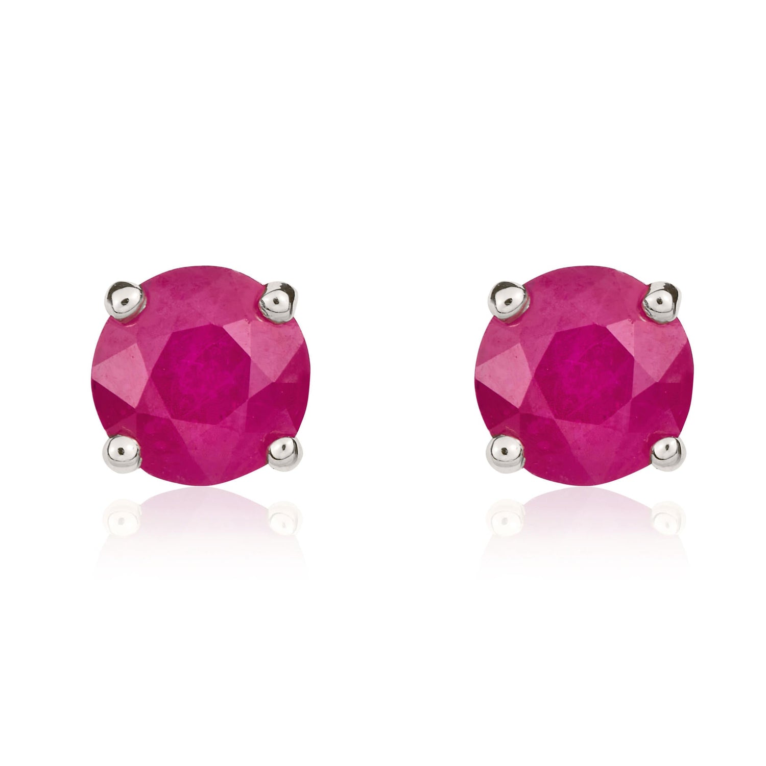 9ct White Gold Round Natural Ruby Four Claw Stud Earrings — 5mm