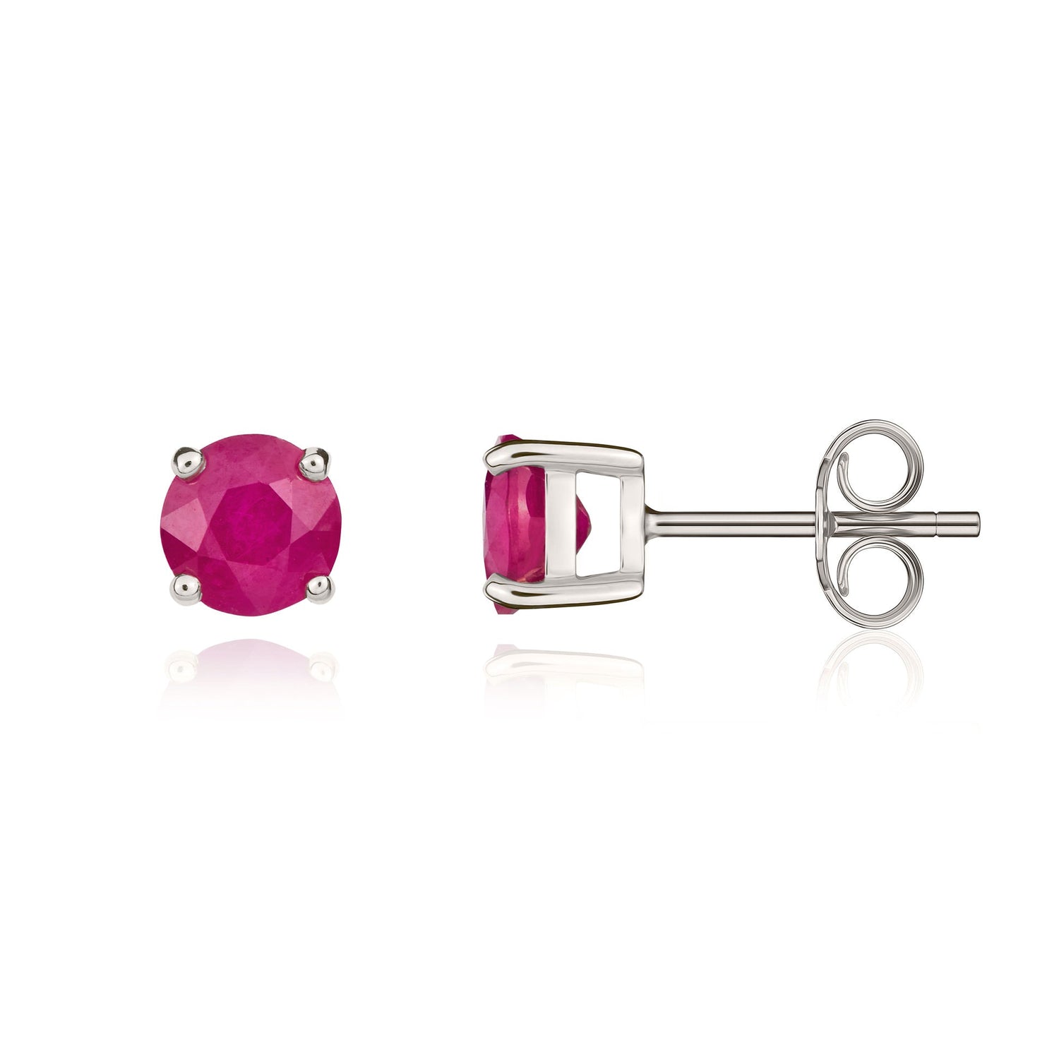 9ct White Gold Round Natural Ruby Four Claw Stud Earrings — 5mm
