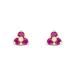 9ct Yellow Gold Round Natural Ruby Trefoil Claw Stud Earrings