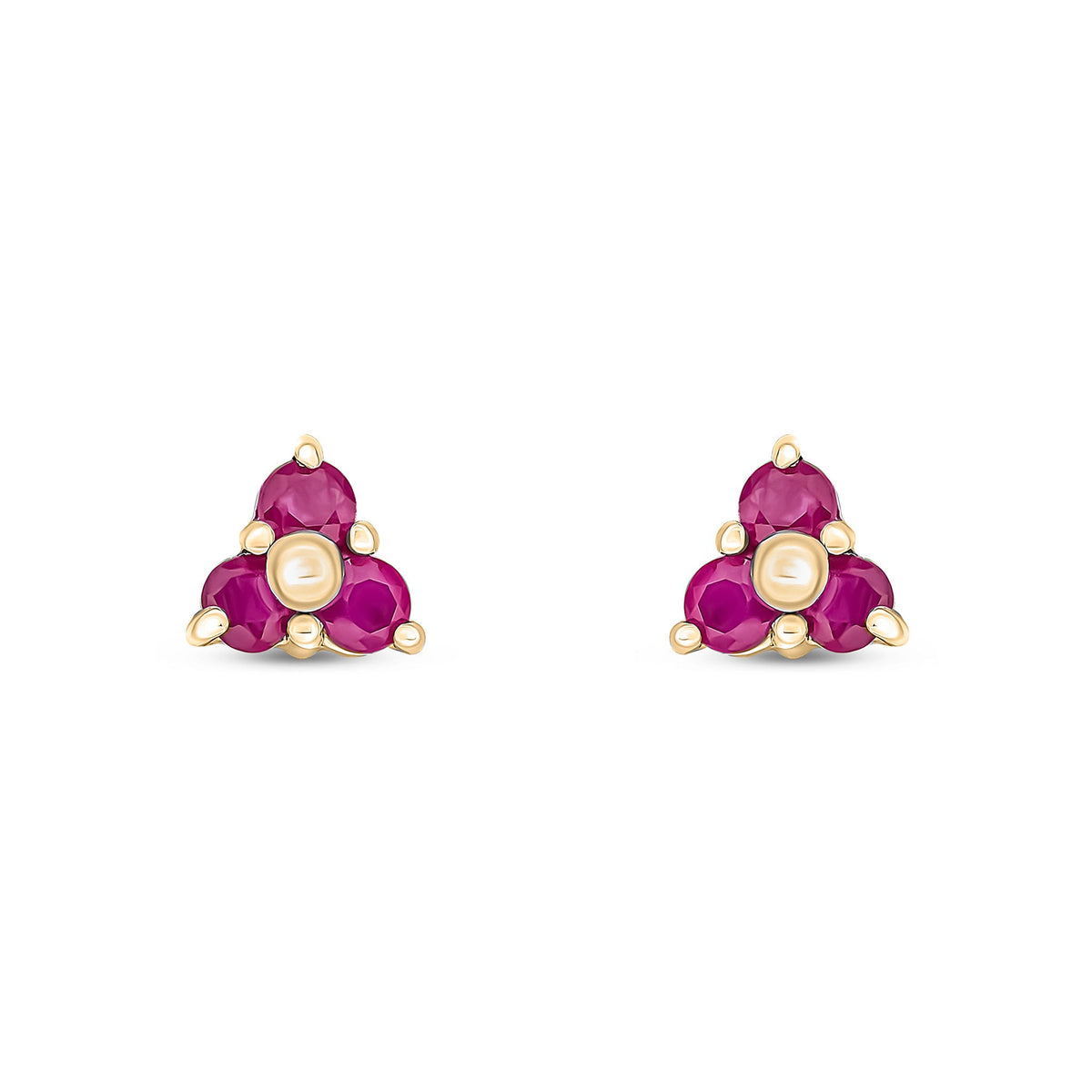 9ct Yellow Gold Round Natural Ruby Trefoil Claw Stud Earrings