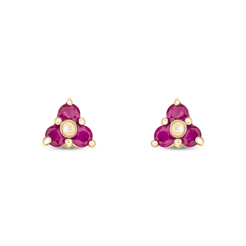 9ct Yellow Gold Round Natural Ruby Trefoil Claw Stud Earrings