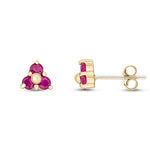 9ct Yellow Gold Round Natural Ruby Trefoil Claw Stud Earrings