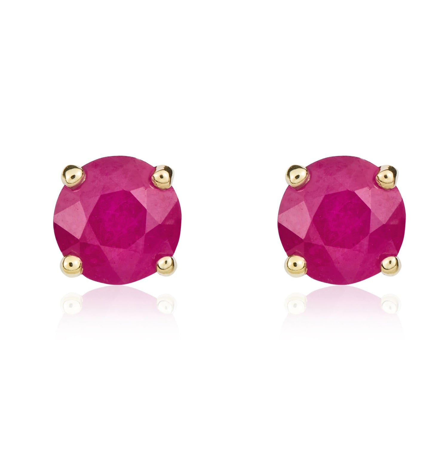 9ct Yellow Gold Round Natural Ruby Claw Set Stud Earrings — 5mm