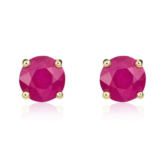 9ct Yellow Gold Round Natural Ruby Claw Set Stud Earrings — 5mm