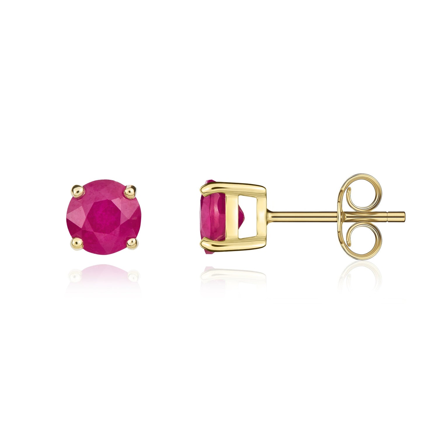 9ct Yellow Gold Round Natural Ruby Claw Set Stud Earrings — 5mm