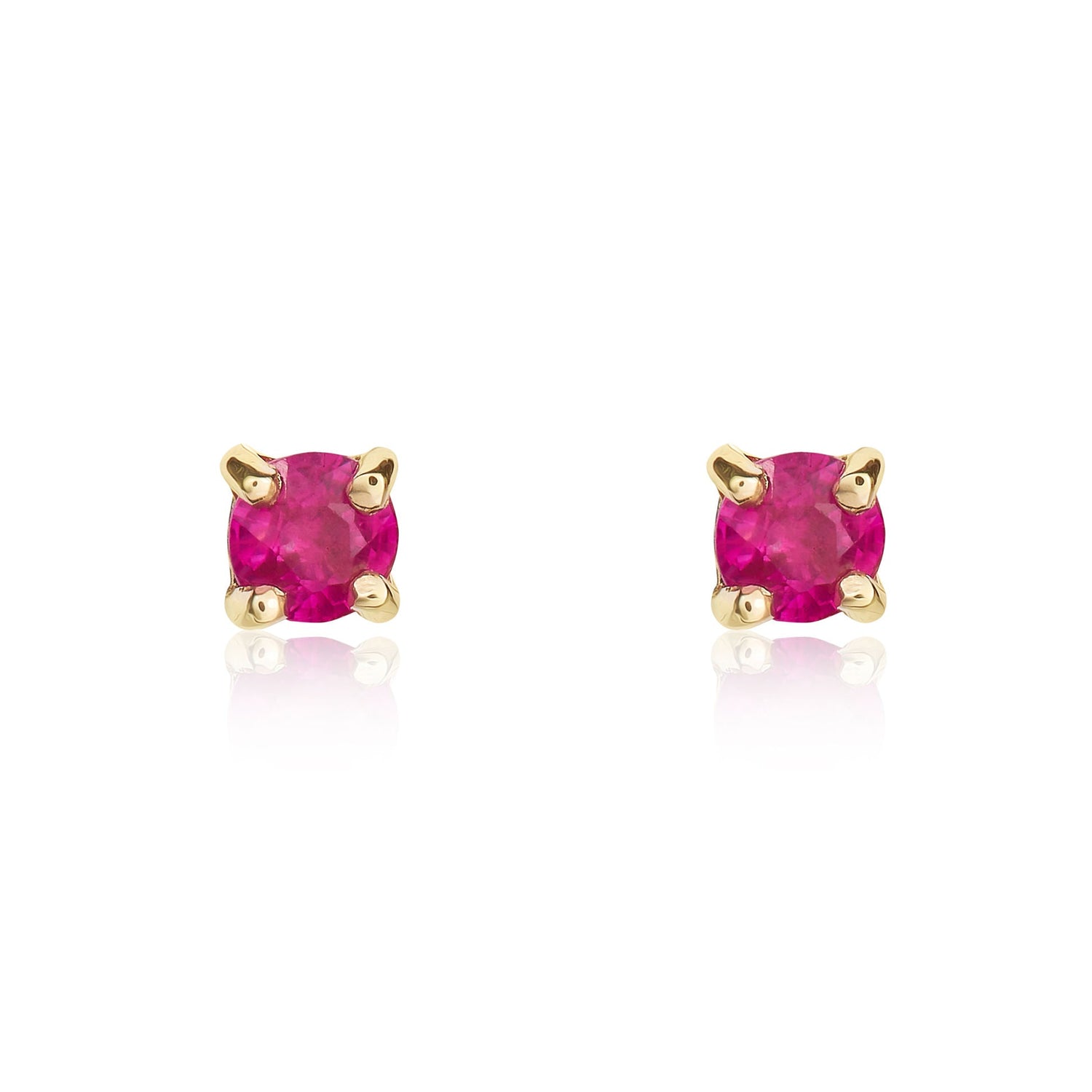9ct Yellow Gold Round Natural Ruby Four Claw Stud Earrings — 3mm