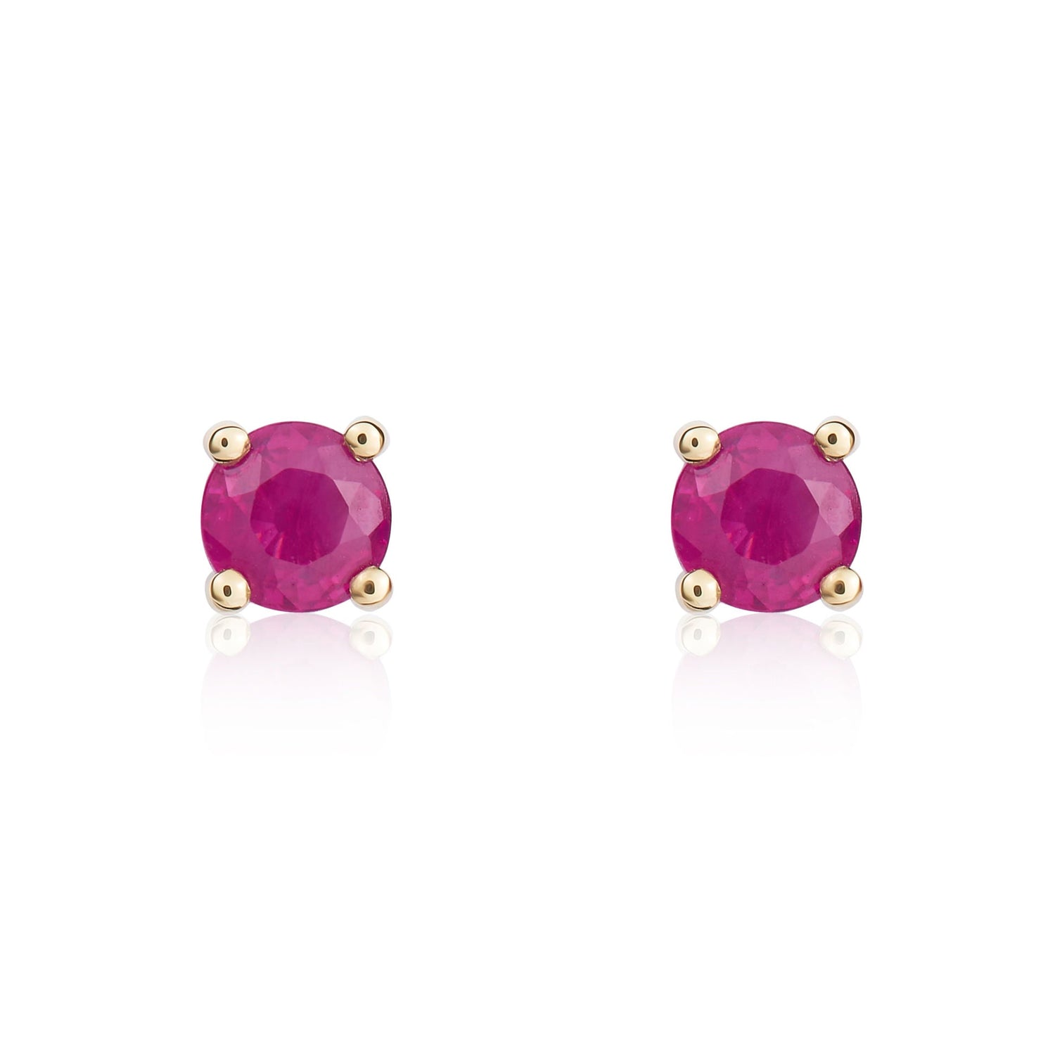 9ct Yellow Gold Round Natural Ruby Claw Stud Earrings — 4mm